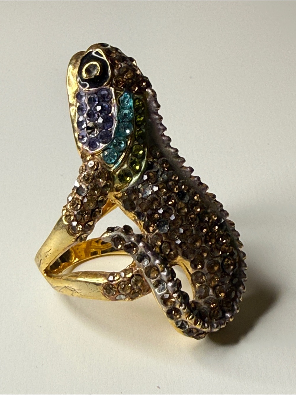 Gold-Tone Multicolor Crystal Lizard Ring - Women Jewelry Sz 6.75-7 craft piece